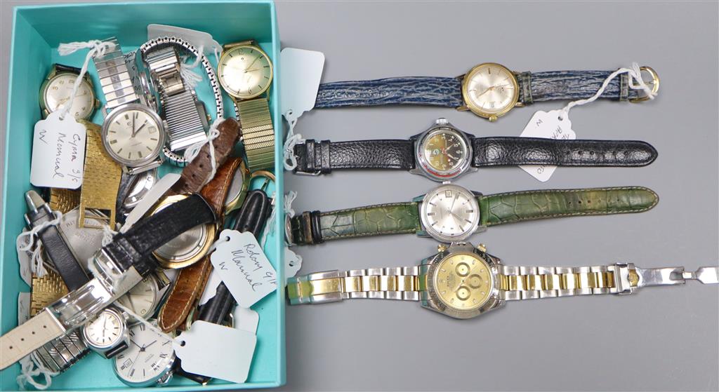 Eighteen assorted gentlemans wrist watches, a pocket watch and a ladys watch.